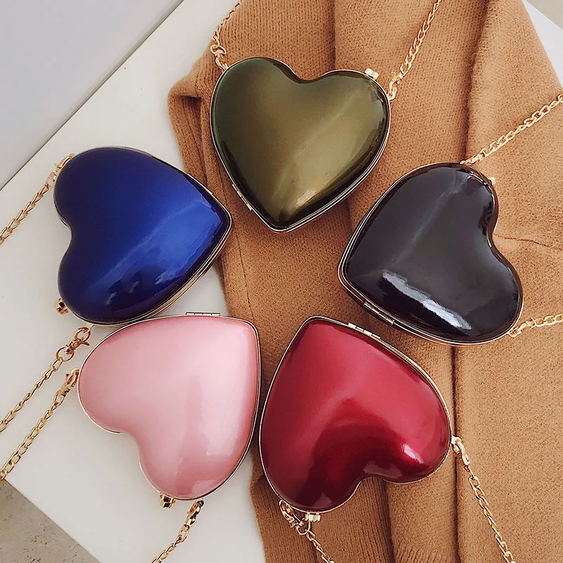 Women PU Luxury Designer Handbags Wedding Party Heart Shape Chain Evening Clutch Purse Red Color Shoulder Bag Crossbody Z141