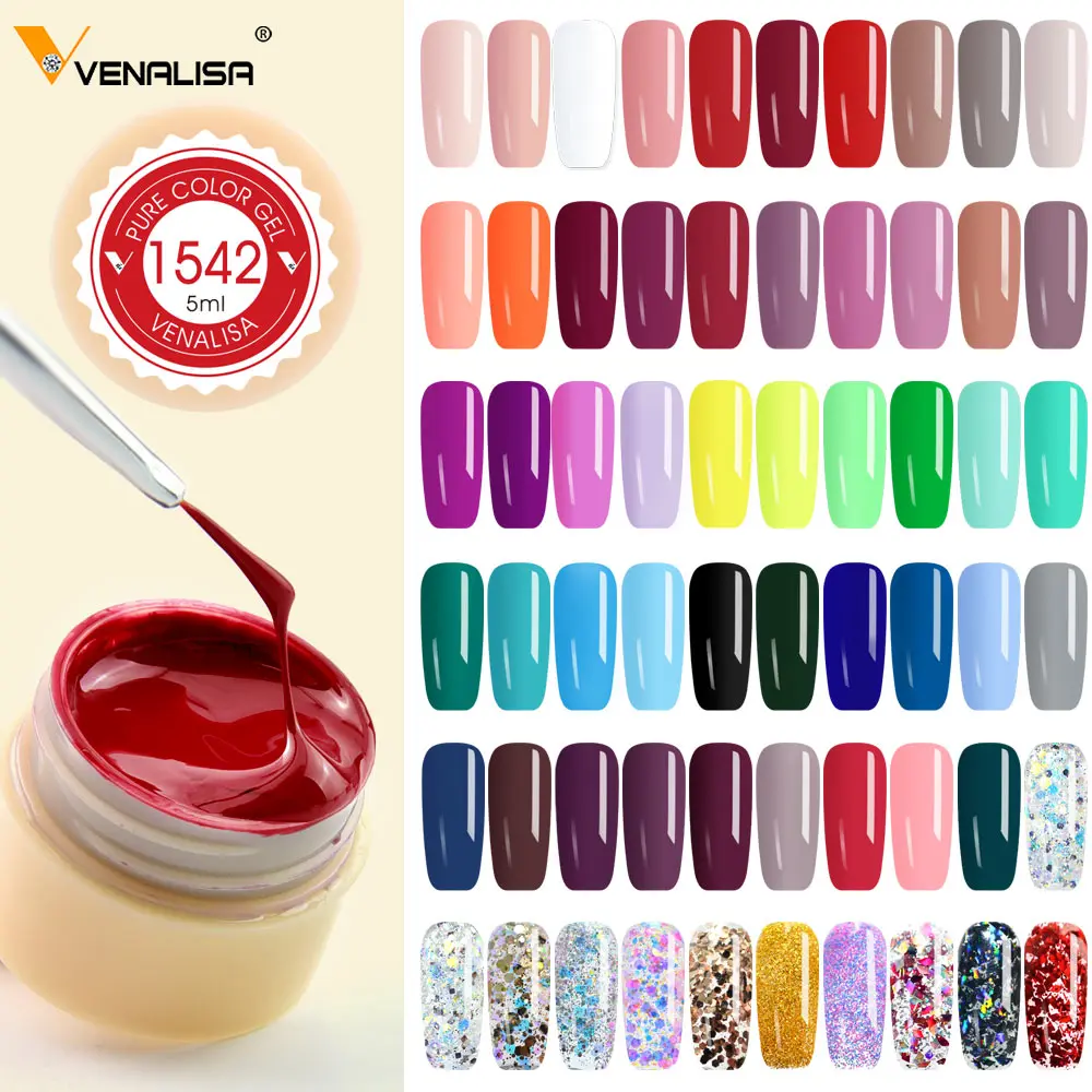 VENALISA-esmaltes semipermanentes para manicura, esmalte de uñas semipermanente de Color rojo con purpurina, pintura de Gel UV, laca de Gel con