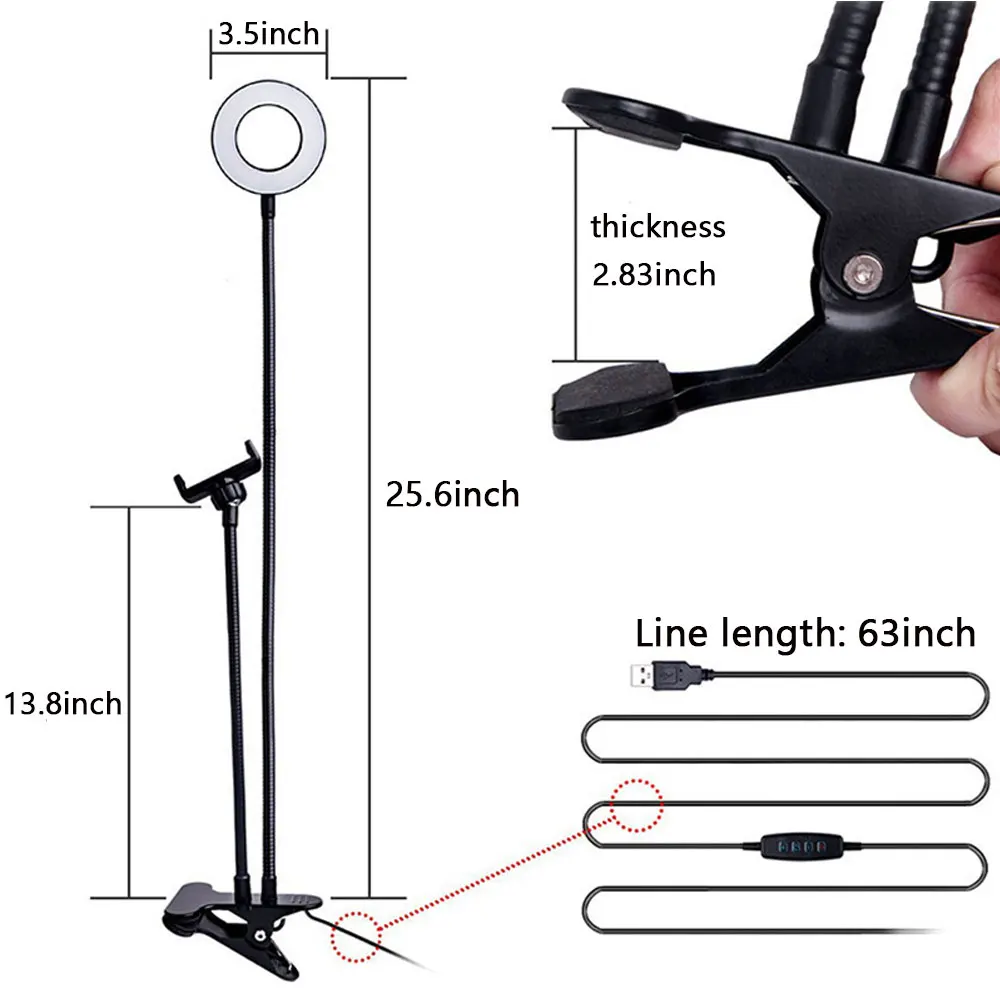Lámpara de anillo redondo, lámpara Led recargable por USB para Selfie con Clip, luz de relleno de maquillaje en vivo, Clip de teléfono para fotografía, Chasing Drama.