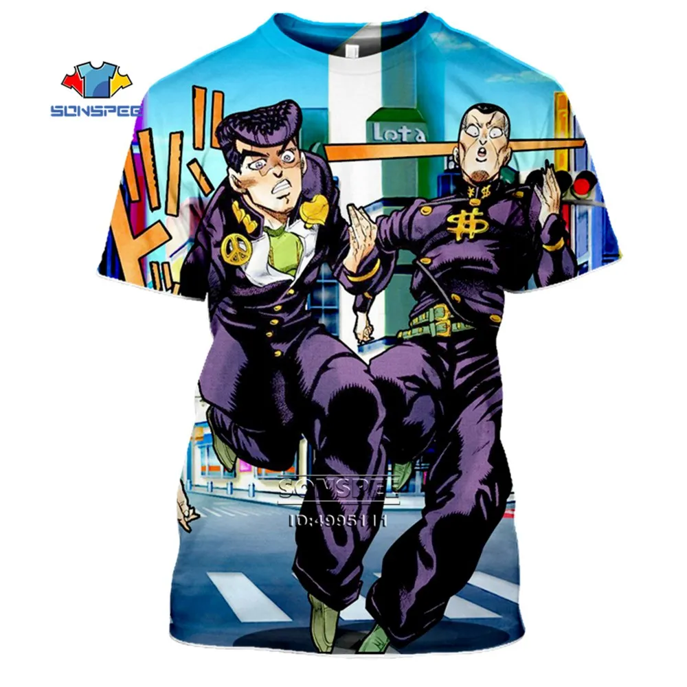 SONSPEE Summer Men Women Kujo Jotaro Sweatshirt 3D Print Anime JoJo Bizarre Adventure T Shirt Short Sleeve Top Pullover SY201-01