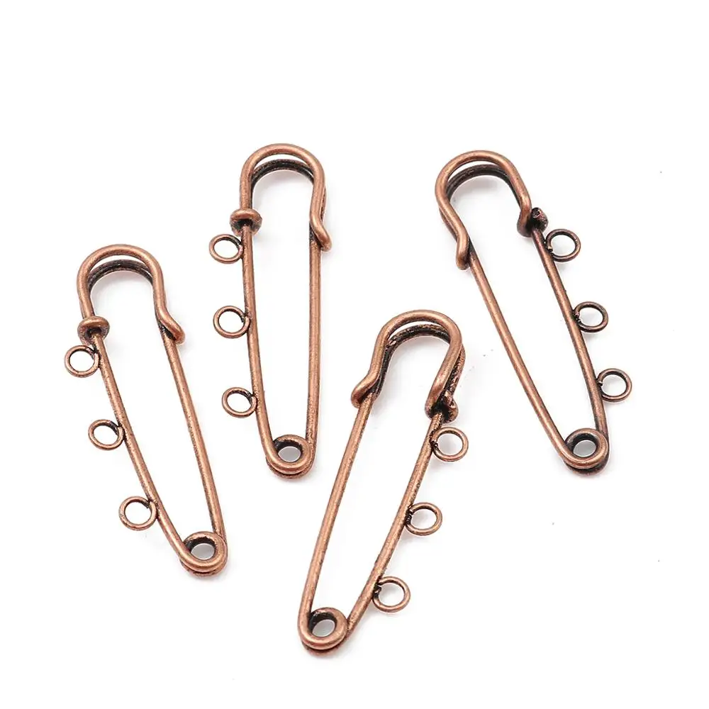 Fashion Iron Based Alloy Safety Pin Brooches Connectors Jewelry DIY Findings Gold silver color 3 Loops 50mm x 17mm, 10 PCs