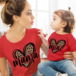 Tshirt família leopardo amor mãe crianças tshirts roupas da menina do bebê mamãe mini família combinando roupas filha olhar família