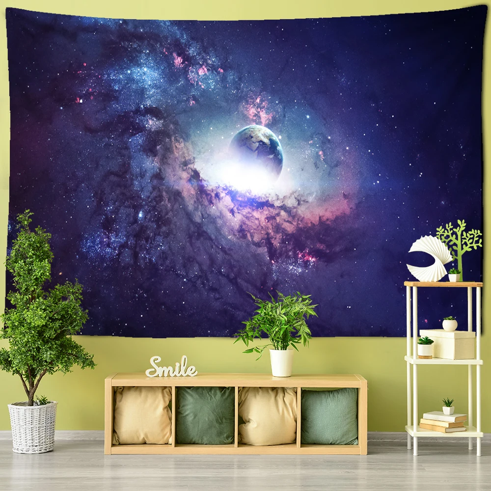 Milky Way Tapestry Space Interstellar Universe Moon Sun Earth Wall Tapestry Wall Decor Fabric Polyester Hanging Wall Tapestry