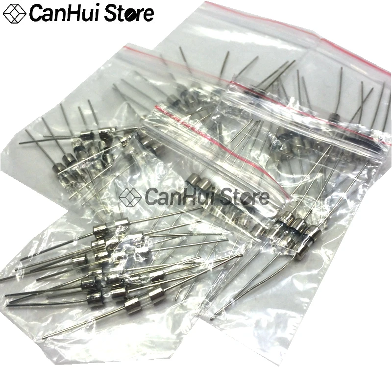 50PCS/LOT 5Values Fast Quick Blow Glass Tube Fuses With Pin Assortment Kit 3x10mm 0.5A 1A 2A 3A 5A/250V Glass fuse with pin