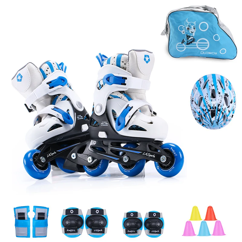 One Line Roller Skates for 3~10 years old Kids Inline Skate Roller Skating Shoes Helmet Knee Protector Gear Adjustable