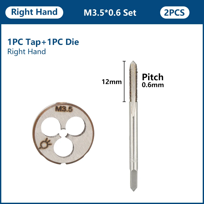 CMCP 2-teiliges metrisches Gewindebohrer- und Matrizenset M1,1 M2 M2,2 M2,5 M3,5 Rechtsmaschinengewindebohrer Bohrer Mini-Gewindewerkzeuge – Detail 6