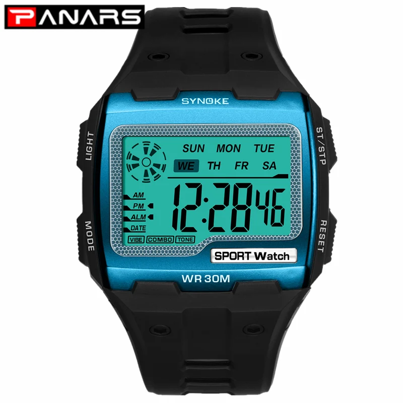 PANARS Digital Watches Big Square Dial Alarm Week Resistant Chronograph Multi-function Digital Sport Watch New Arrival Men Women