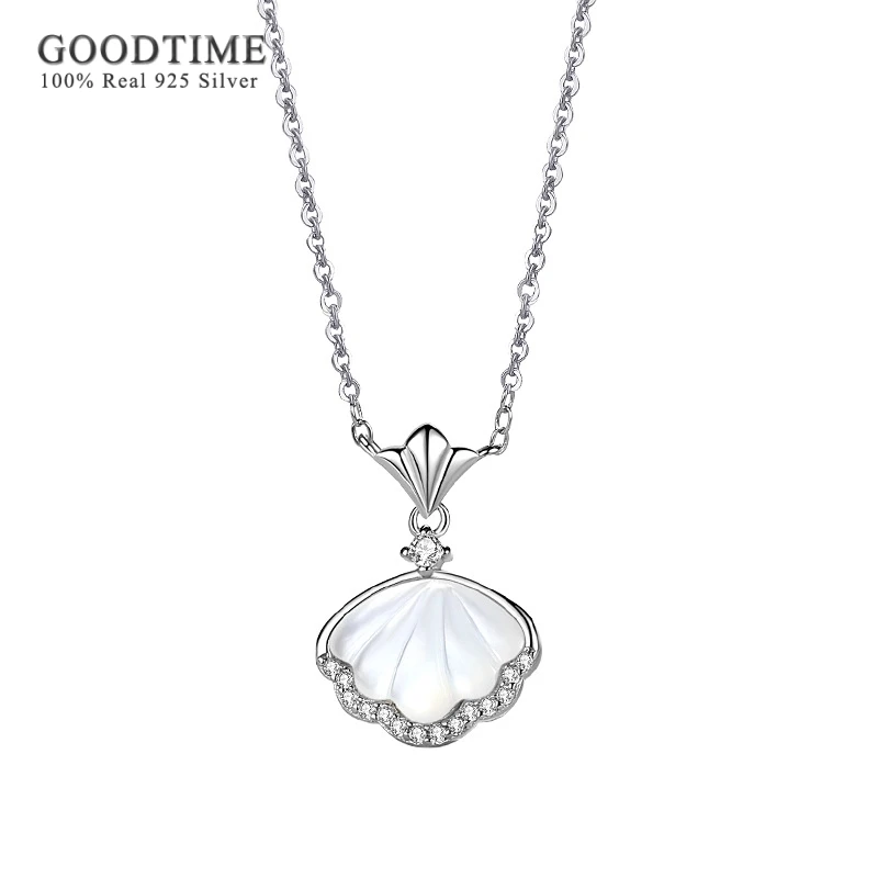 Trendy Women Necklace Pure 100% 925 Sterling Silver Shell Rhinestone Pendant Necklace Chains Jewelry Gift For Girl Party