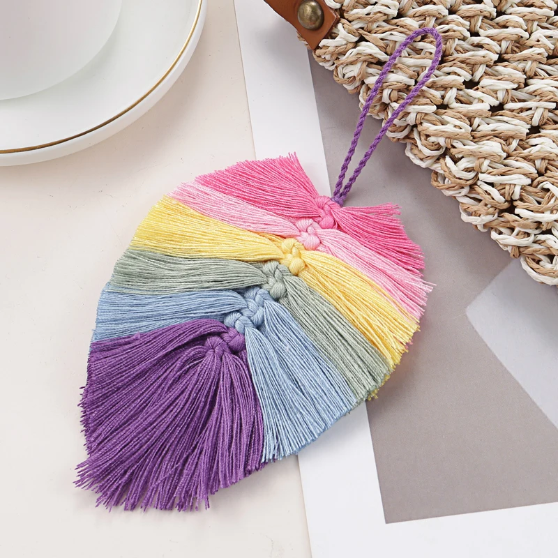 Colorful Handmade Leaf Shaped Tassel Keychain Bohemian Key Ring Women Handbag Pendant Accessorie Jewelry Gifts