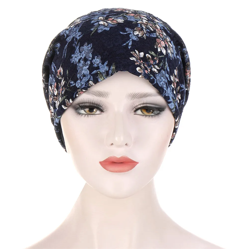 Turbante musulmán estampado para mujer, gorro de la India, Hijab de encaje elástico, bufanda con volantes, gorro de quimio para el cáncer, pañuelo para la cabeza, envoltura para la cabeza para la pérdida de cabello, 2024