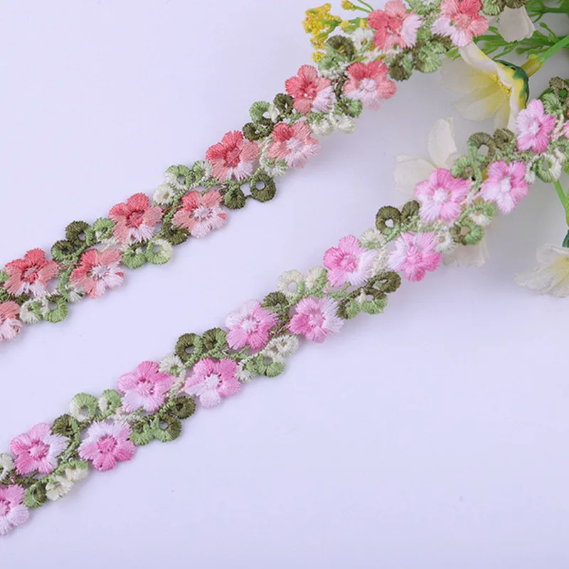 Dentelle de fleurs tridimensionnelles colorées mignonnes, bricolage, vêtements pour enfants, couture, accessoires de vêtement, 1, 3, 5 mètres