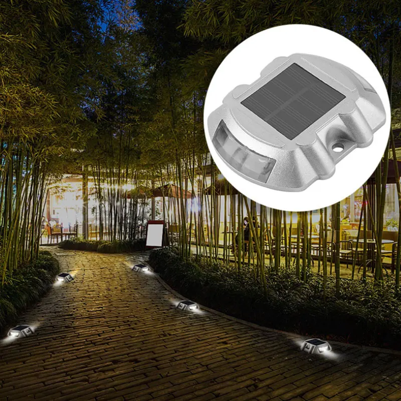 Solar Powered Stud Lights Aluminum Driveway Marker Lights IP67 Waterproof Warning Light Ground Lights
