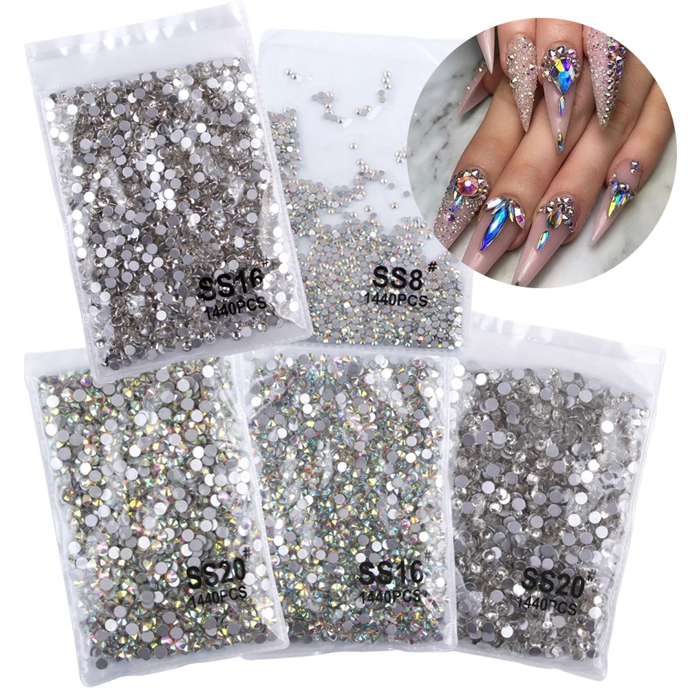 SS3-SS20 1440pcs Crystal Rhinestone AB 3D Nail Art Rhinestones Decorations Non HotFix FlatBack Stones And Decorations Nail Gems