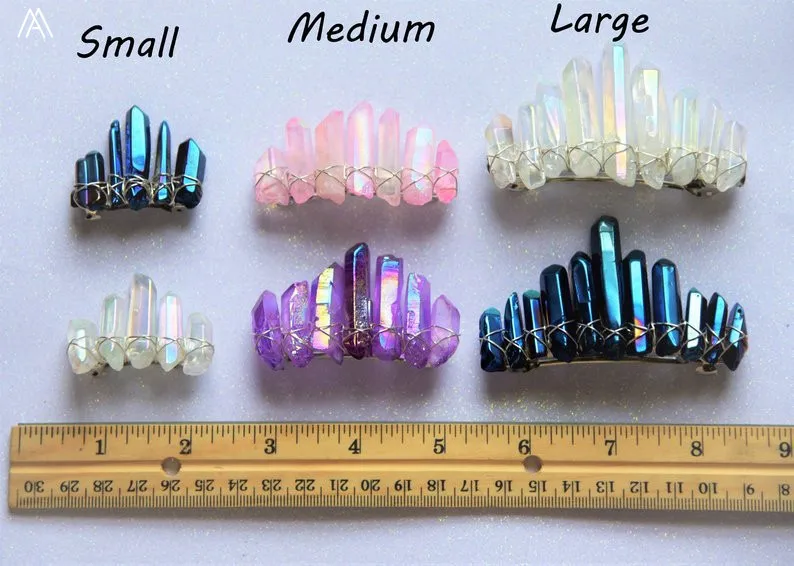 Silvery Copper Wire Wraped Colorful Natural Quartz Crystal Point Beads Hair Clips Headband For Women Hairclips Tiara Headdress