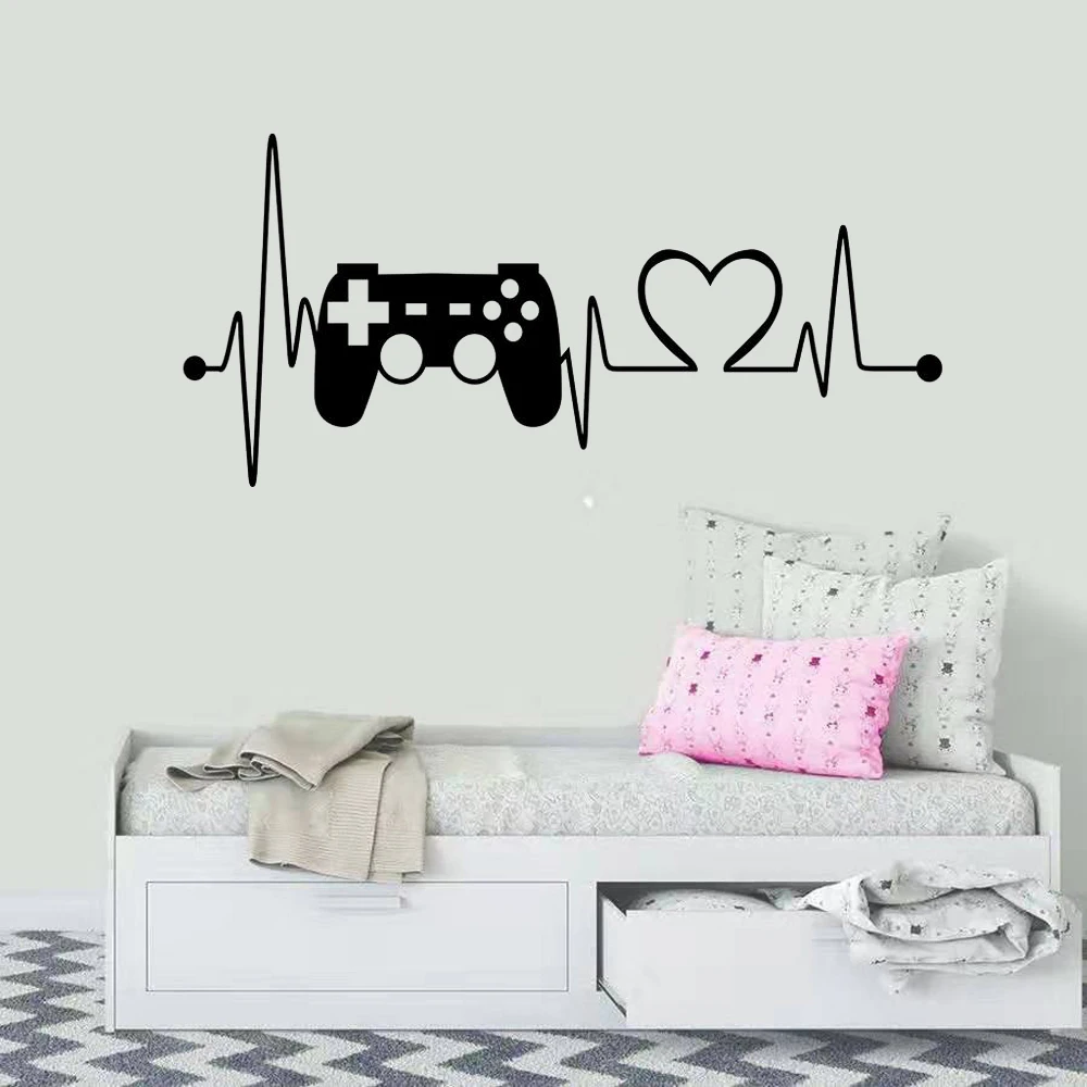 Gamer Heart Wall Decals Game Room Video Playroom Wall Sticker Teens Room Boy Bedroom Home Decor DIY Removable Poster