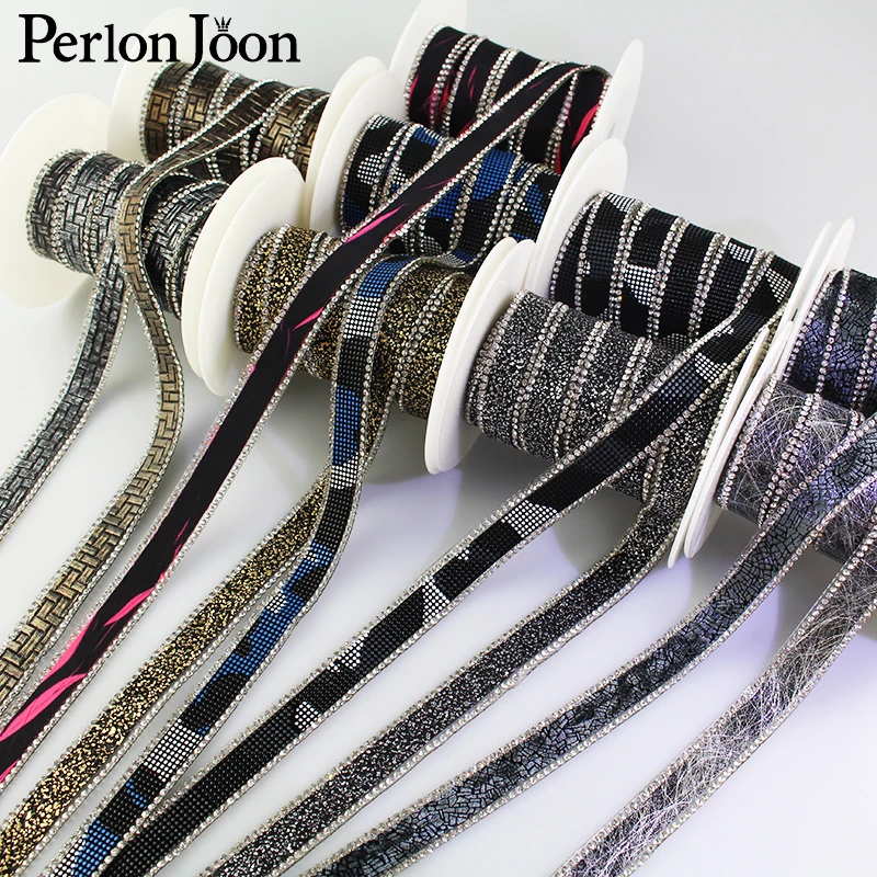 1 yard 1.5cm width hot fix ribbon rhinestone leather style webbing  rhinestone tape iron on shoes bag clothing accessories TR010