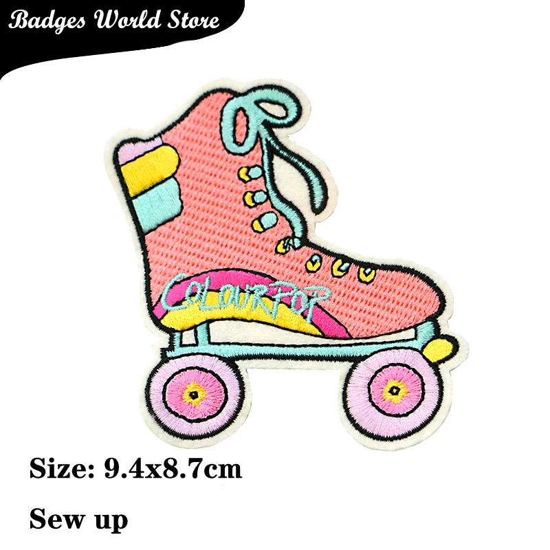 Cartoon Decorative Clock Tower Dinosaur Roller Skates Icon Embroidered Applique Patches For DIY Iron on Badges on the Backpack