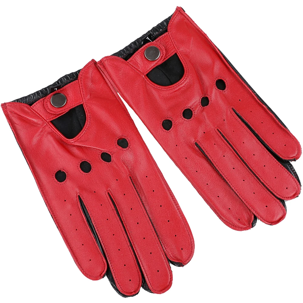 

Spring Fall Men's Genuine Leather Gloves Driving Unlined Sheepskin Gloves Fitness Gloves Breathable With Holes Patchwork Colors