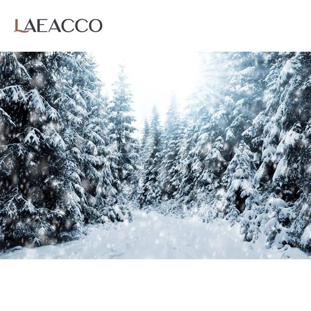 Laeacco Winter Snow Mountain Pine Tree Forest Way Natural View Scenic Photographic Background Photo Backdrop For Photo Studio