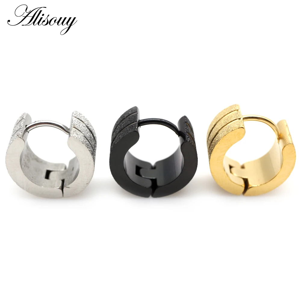 Alisouy 2pcs New Frosted Scrub Groove Ear Earring Stainless Steel Small Circle Hoop Earrings for Women Men Punk Piercing Jewelry