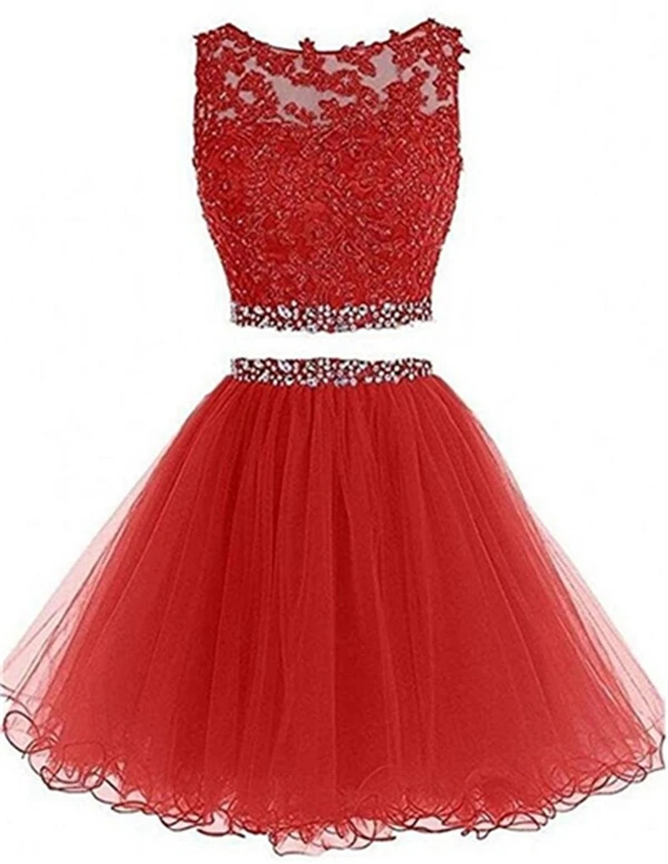 

2022 Two Pieces 1960S High Neck Homecoming Dresses Sexy Hollow Back Beading Tulle Short Cute 8th Grade Graduation Plus Size