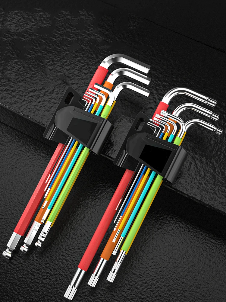 9Pcs 1.5mm-10mm Ball-End Hex Allen Key L Wrench Set  Color Coded Torque Long Metric With Sleeve Hand Tools Bicycle Accessories