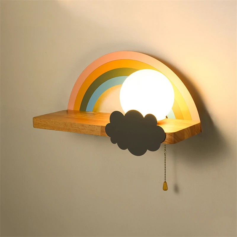 arco iris lampada de parede prateleira de madeira para cabeceira luzes led bonito das criancas lampadas de parede para sala de estar quarto lampada de parede luminarias 01