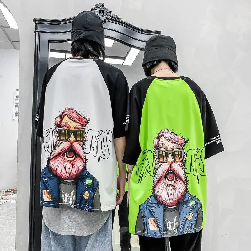 

VERSMA High Street Cartoon Print Short Sleeve Tshirt Men Japanese Streetwear Oversize Unisex Yellow Top T-shirt Men Dropshipping