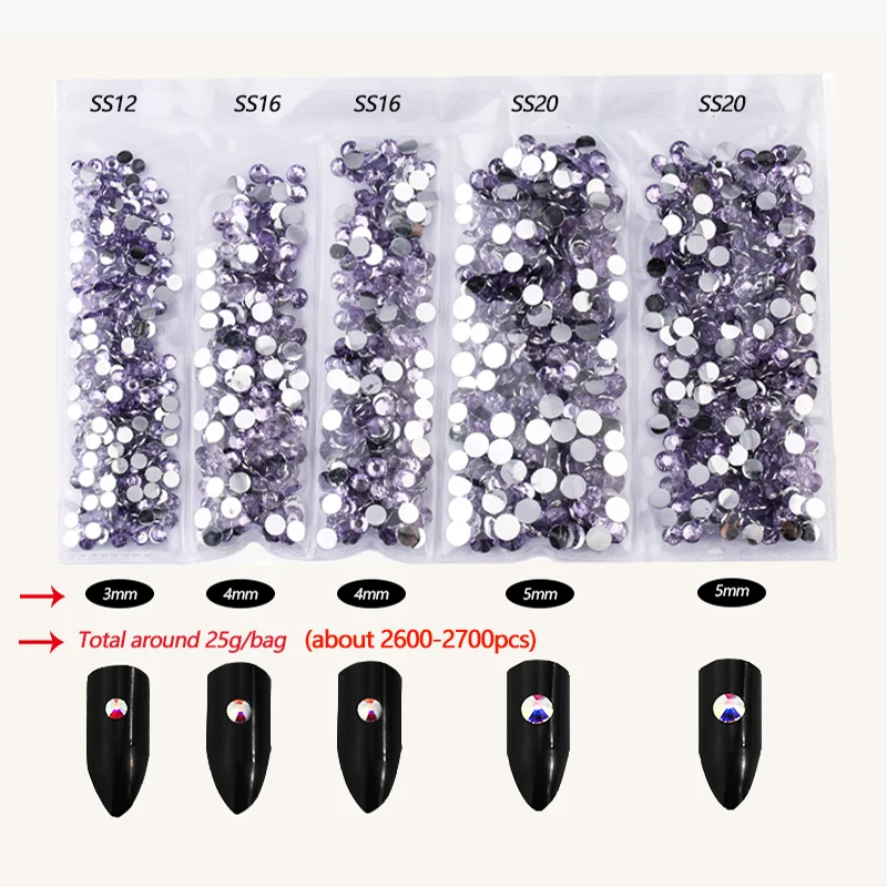 QIAO 3/4/5mm Mixed Size 2700pcs Resin Decoration Rhinestones Non Hotfix flatback Rhinestone nail Art For Clothes Decoration DIY