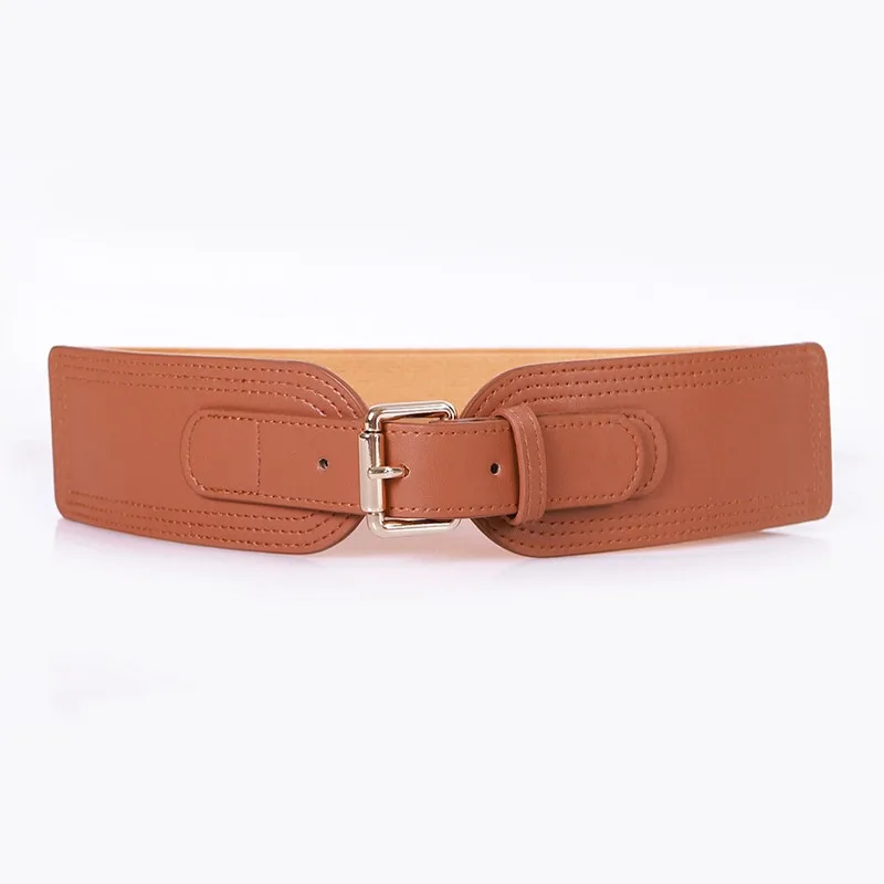 New Design Wide Pin Buckle Belts For Coat Punk Black Brown PU Leather Stretch Waistband Lady HOT Fashion Bar Decorate Waist Seal