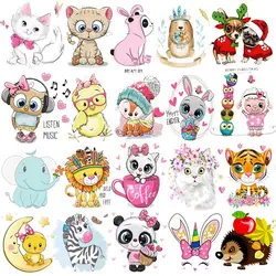 Cute Small Animal Patch Iron on Transfers On Clothes Heat Transfer Stickers Cat Unicorn Thermo Applique For Kids T-shirt Stripe