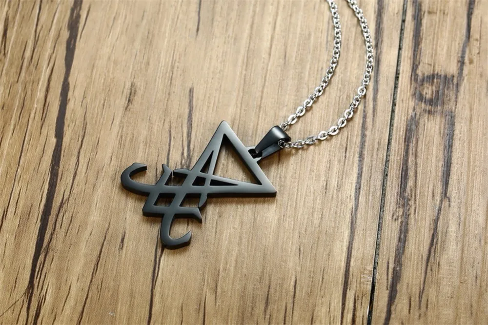 DEMON SIDE OF LUCIFER SATANIC JEWELRY SEAL SIGIL SYMBOL OF CHORONZON ANHÄNGER-HALSKETTE IN SCHWARZEN GOTHIKEN PAGAN SATAN UNISEX JEWELS – Detail 2