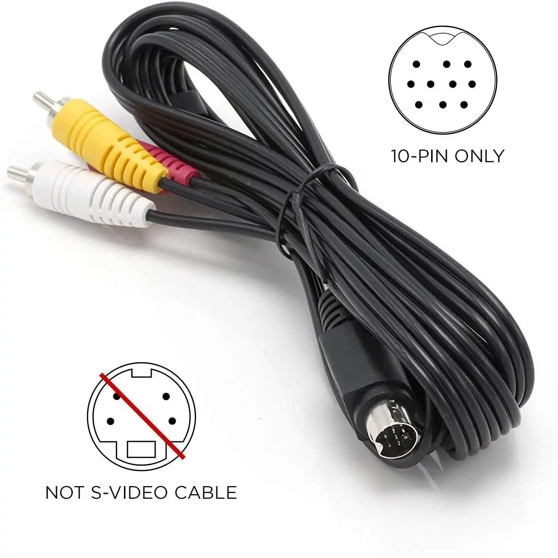 10 Pin Audio and Video DIN Cable - NOT S-Video Cable - 6 feet - RCA Composite - Compatible For DIRECTV AT&T: H25, C31, C41, C41