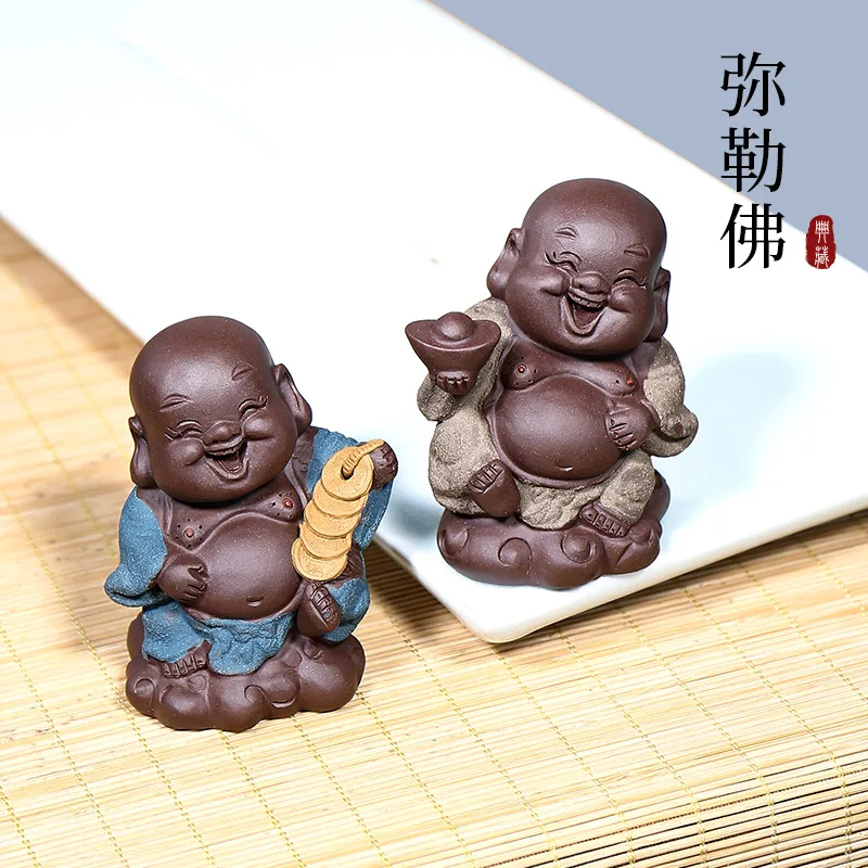 |undressed ore purple sand tea pet to play the trumpet manual sculpture tea to tea ceremony furnishing articles maitreya