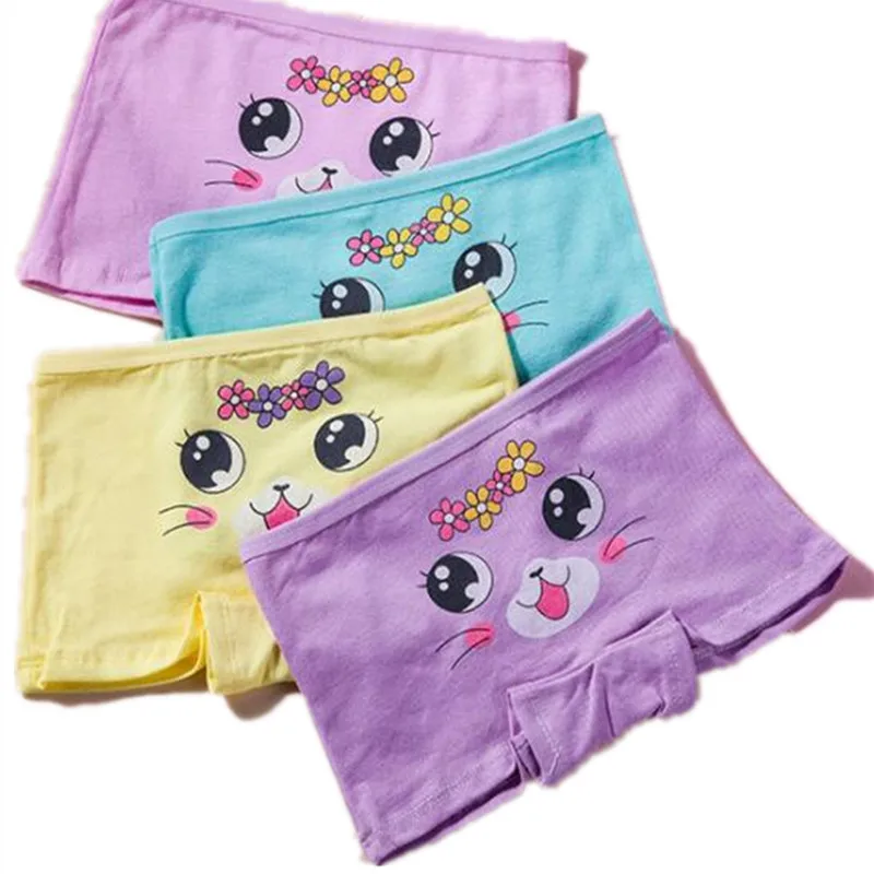 4pcs Girls Cotton Underwear Kids Princess Cat Floral Printing Panties Children Brief Quality Soft Underpants Size 2T-10T