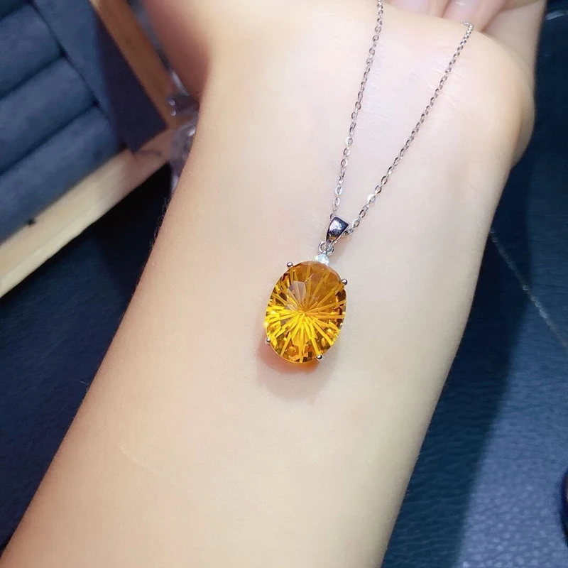 

Natural citrine necklace, 925 silver, luxury design, Lucky Fortune Yellow Crystal