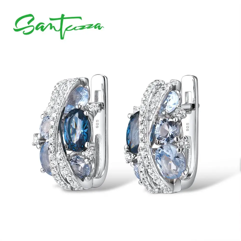 Santuzza brincos de prata para mulheres autênticos 925 prata esterlina cintilante azul zircônia cúbica glamourosa conchaьги joias finas