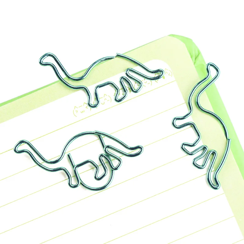 12pcs/box Green Dinosaur Bookmark Metal Paper Clip Decor Rose Gold Colorful Book Note Decoration Binder Clip Stationery School