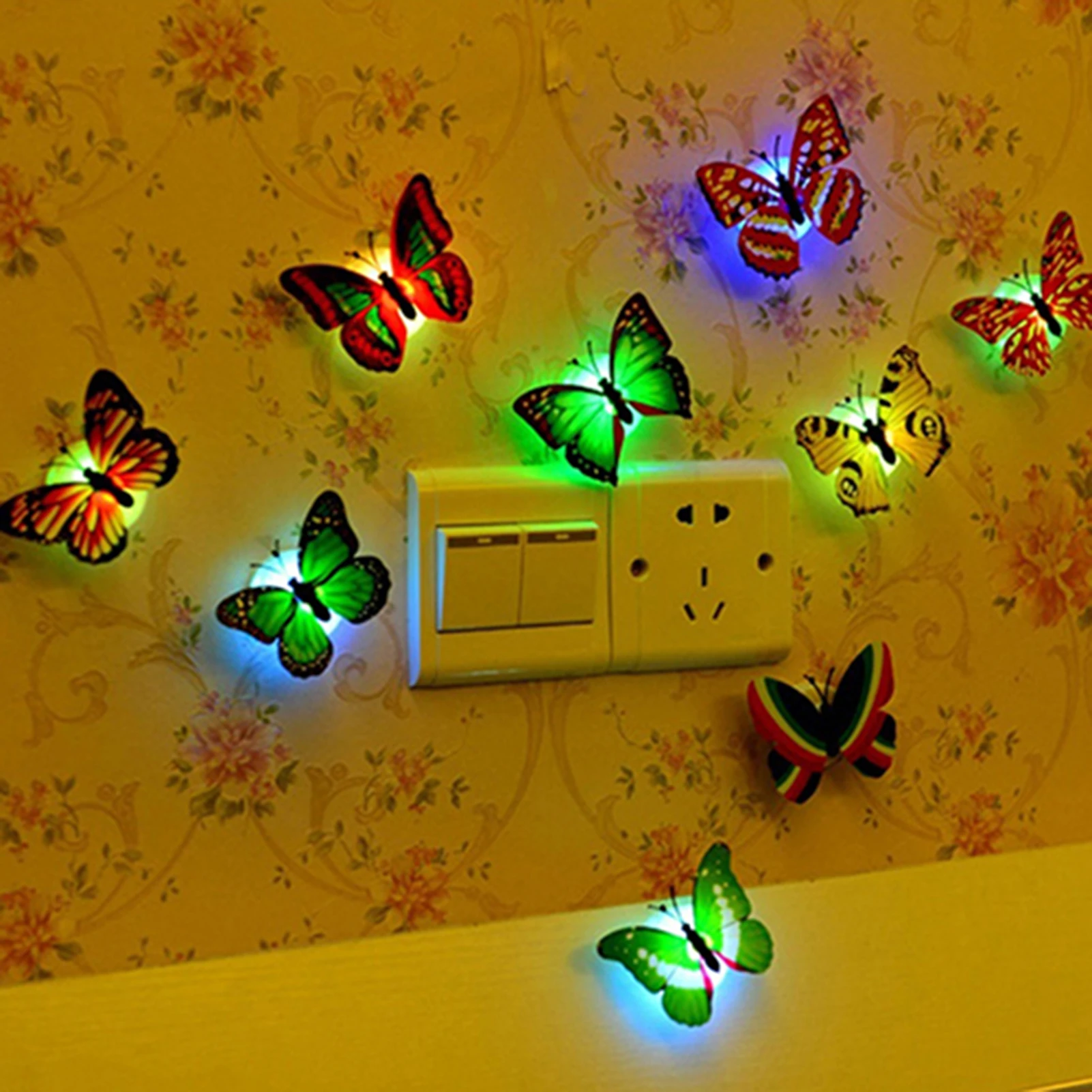 Colorful LED Nigh Lights Butterfly Shape Wall Paste Home Decor For Kids Room Bedroom Durable Energy-Saving Decorative Lamp