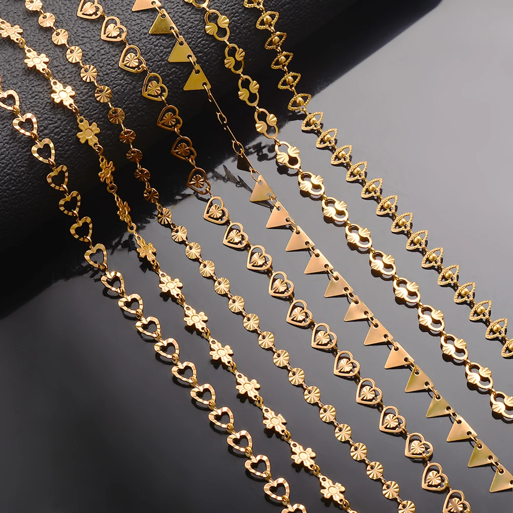 Großhandel 1 Meter Edelstahl Goldfarben Handgefertigte Herz-Auge-Sonnenblumen-Ketten für Damen Halskette Armband Fußkette DIY Schmuck – Detail 4
