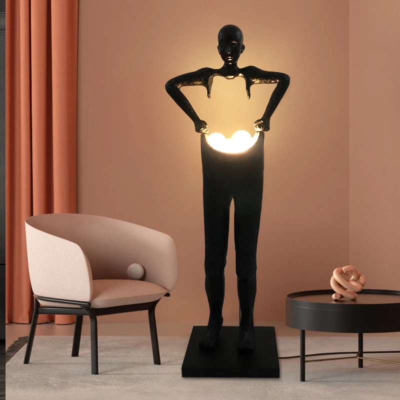 Nordic Art Sculpture Humanoid Lifting Pants Large Abstract Resin Sculptured Ornaments Landscape Decorative Crafts Floor Lamp