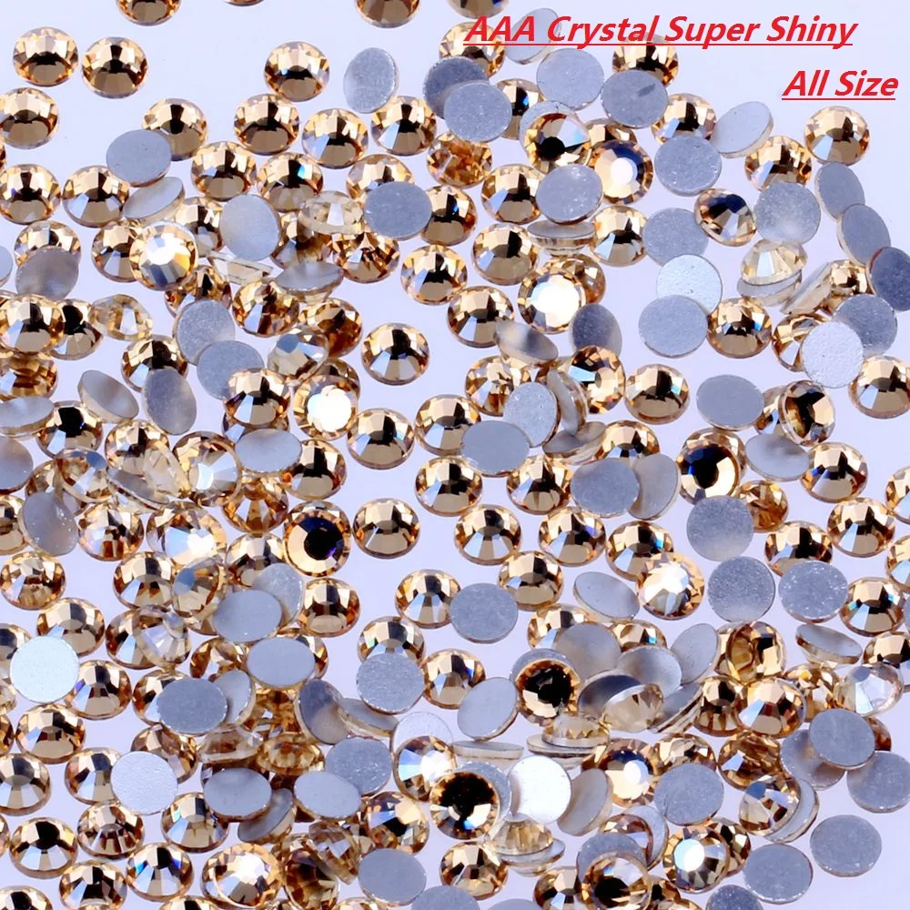 Gold Champagne SS3-SS30 And Mixed Sizes Rhinestones For Nails Art Decoration Flatback Glue On Strass Stones DIY Crafts Garments