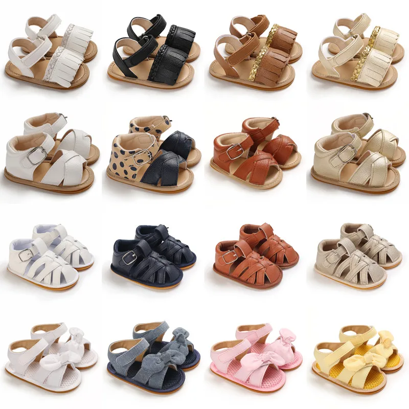 New Infant Baby Shoes Baby Boy Girl Shoes Toddler Flats Summer Sandal Flower Soft Rubber Sole Anti-Slip Crib Shoes First Walker