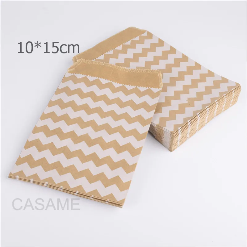 50PCS 15CM*10CM Chevron Diy Kraft Paper Popcorn Bag Food Safe Favor Paper Birthday Bags Designs of Party Craft Paper Bags