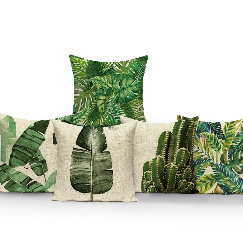 Juste de coussin décorative avec plantes tropicales, taie d'oreiller avec feuilles, fleurs quantiques, moderne et simple, pour canapé-lit, maison