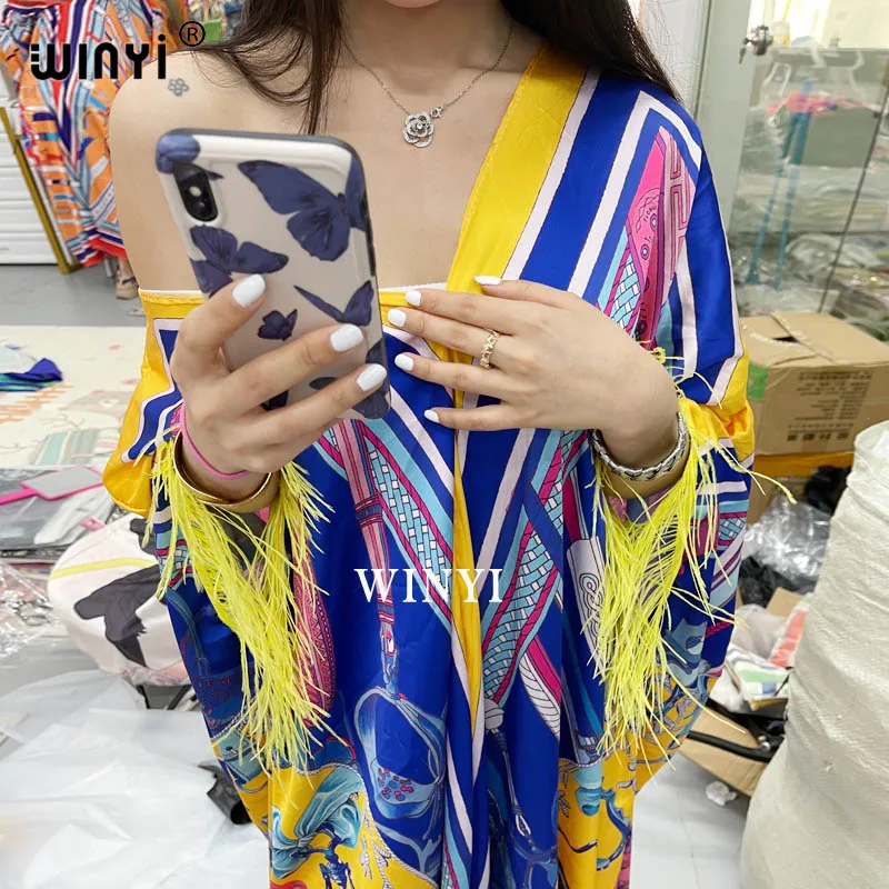 WINYI sukienka Dresses For Women Dashiki Snake Clothes Bazin Broder Riche Sexy Feather Sleeve Robe Evening Long Dress