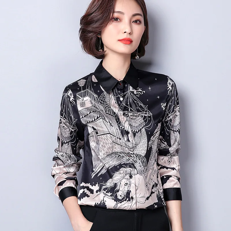 Spring Women's Summer Shirt Office Blouse Korean Imitation Silk Shirts Womens Tops and Blouses Fashion Vintage 2020 2592