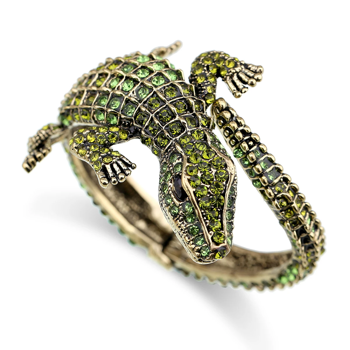 New Fashion Statement Crocodile Vintage Bangle Cuff Bracelet Antique Gold Plated Rhinestone Animal Bracelet for Women Pulseira