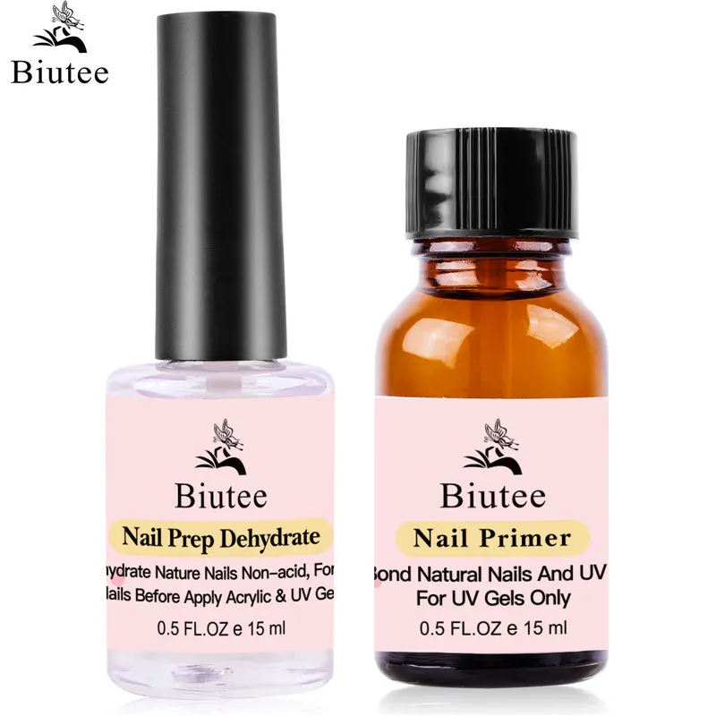 

Biutee 15ML Nail Prep Dehydrator And Nail-Primer Set Free Grinding Nail Art Gel Nail Polish Tool No Need Of UV LED Lamp BaseCoat