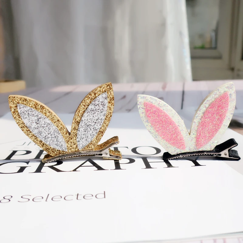 

Boutique 10pcs Fashion Glitter Rabbit Ears Hairpins Solid Bunny Ears Barrettes Princess Easter Headwear Girls Hair Accessories